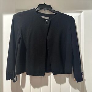 Anthropologie Black Peplum Open One Button Cardigan‎ Sweater Blazer Work Casual